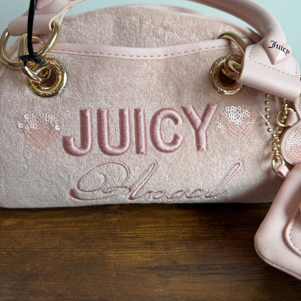New Juicy Couture Angel Satchel Light Pink Crossbody Handbag Sequin Y2K Cute